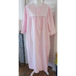 Carole Vintage pink & white striped Seersucker Housedress zip with pockets 1X